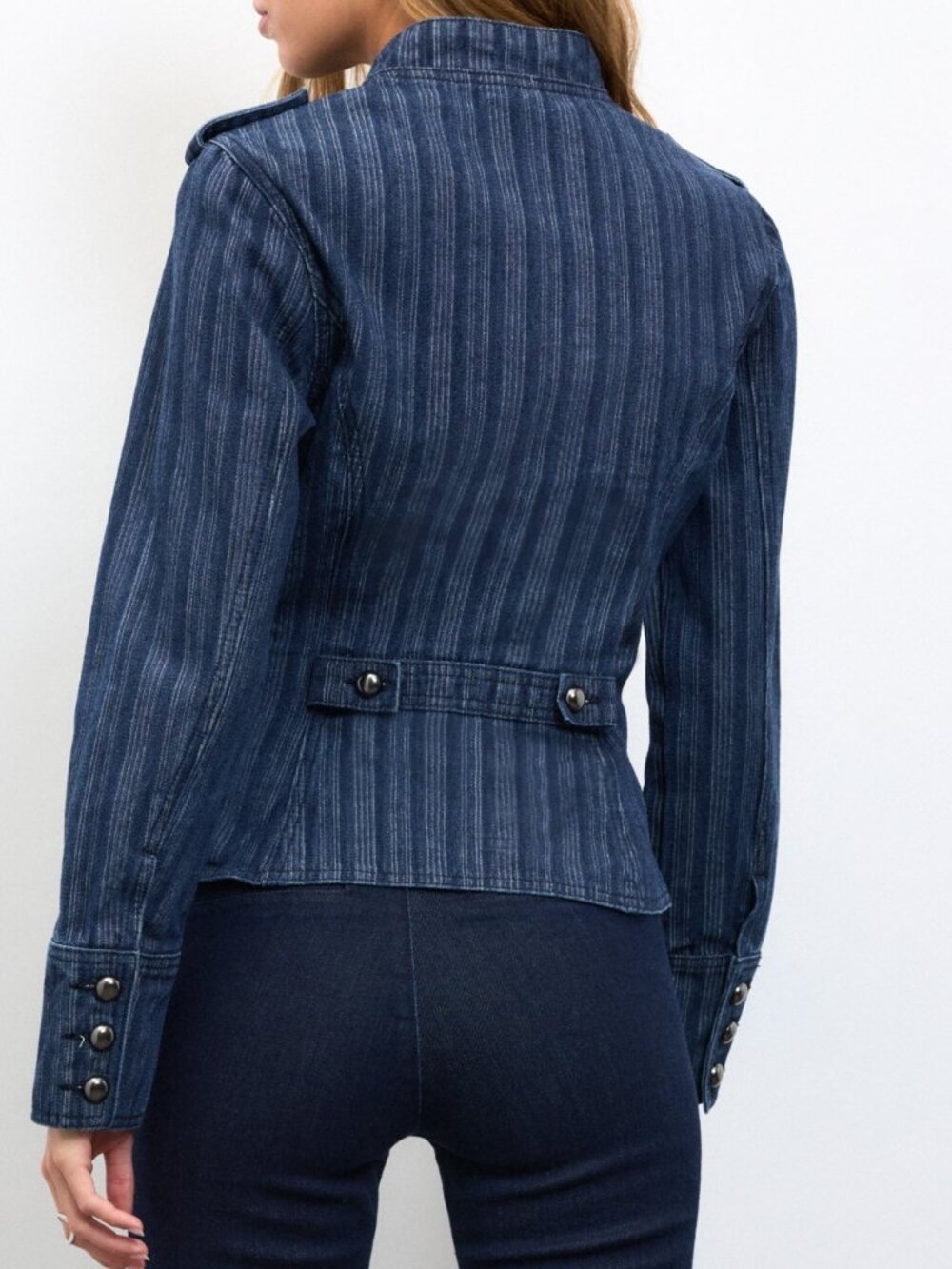 Blue Casual Women's Double-Breasted Denim Jacket - Picture 2 of 8